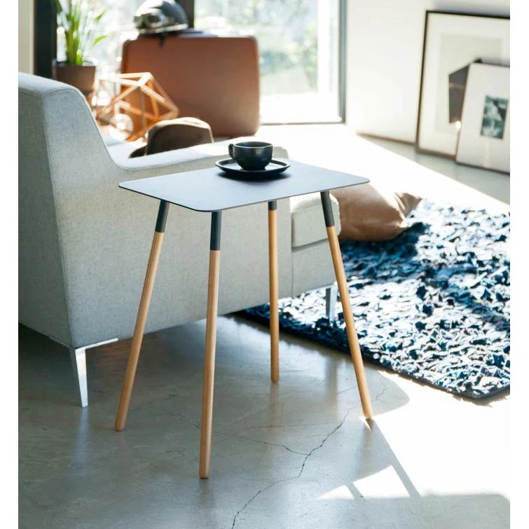 Yamazaki Home Modern Rectangular Side Table For Living Room Or Small Bedside Steel + Wood End Table