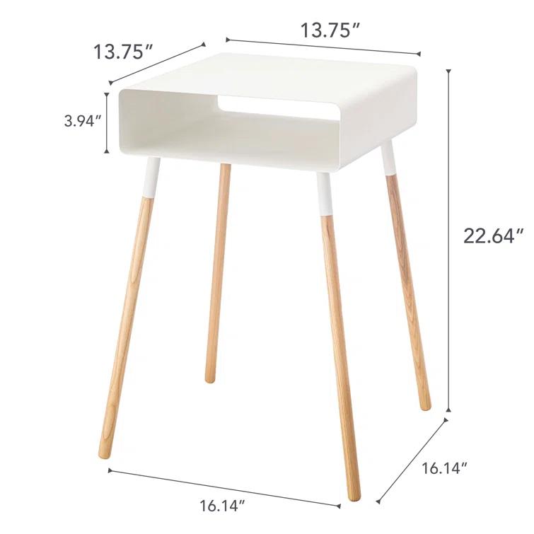 Yamazaki Home Tall Side Table With Storage Shelf, Rectangular Accent Bedside End Table, Steel + Wood