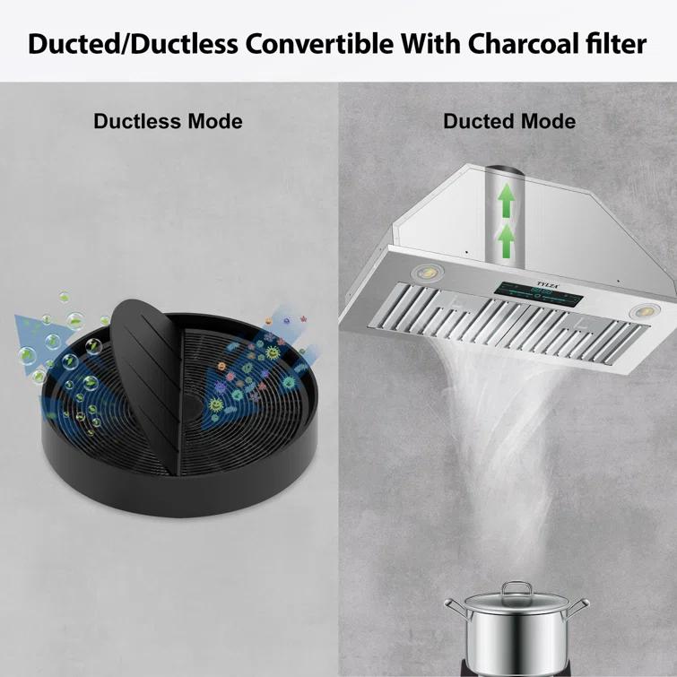 PowerFlow Series 30" 900 CFM Convertible Insert Range Hood Digital Control Panel with Baffle Filter Charcoal Filter and LED Light Stainless Steel Silver