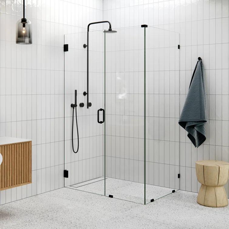 Illume 51 in. x 35 in. x 78 in. 90-degree Fully Frameless Wall Hinged Glass Shower Enclosure