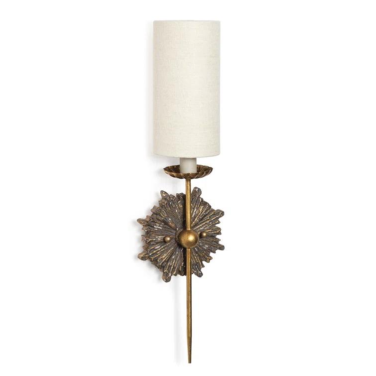 Antique Gold Linen Shade Wall Sconce with Brass Hardware