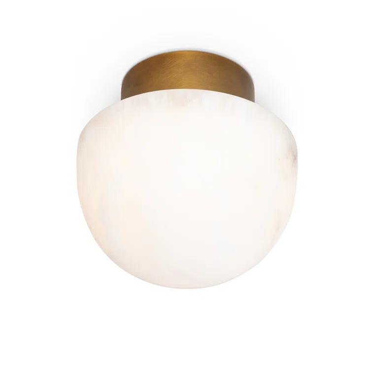 Parker Deco-Inspired Natural Alabaster 1-Light LED Flush Mount in Brass