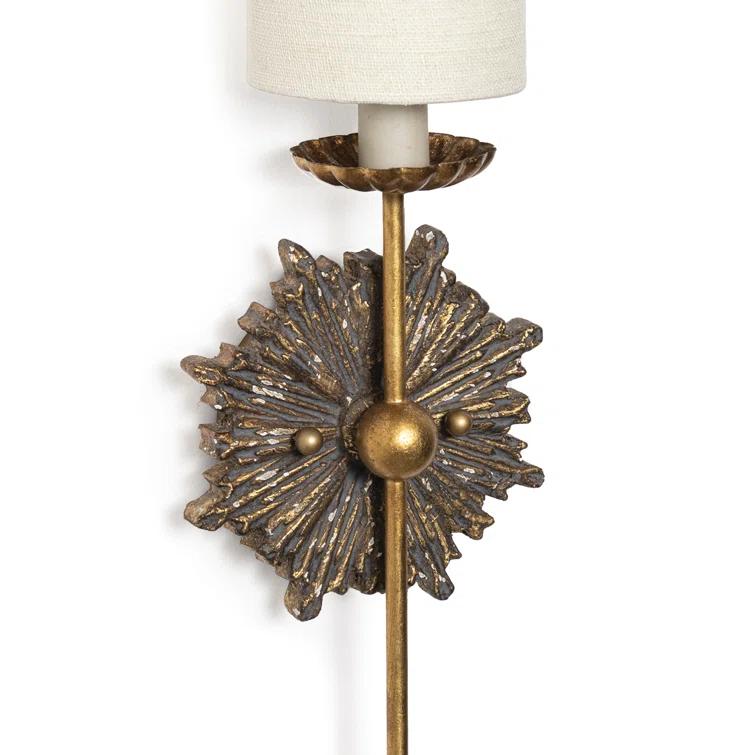 Antique Gold Linen Shade Wall Sconce with Brass Hardware