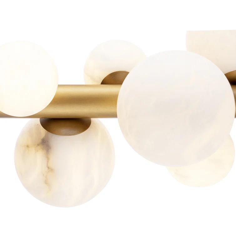 Elegant Alabaster & Brass 10-Light Sculptural Chandelier