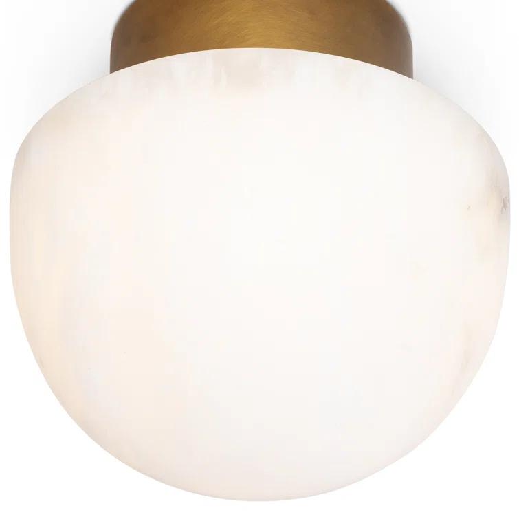 Parker Deco-Inspired Natural Alabaster 1-Light LED Flush Mount in Brass