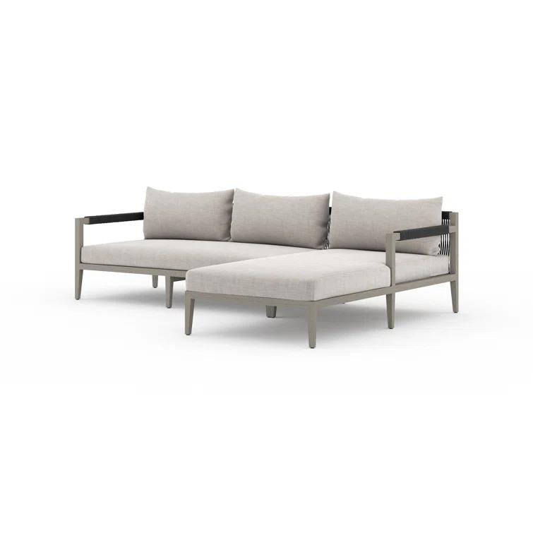 Gray Teak Three-Seat Outdoor Sectional with Cushions