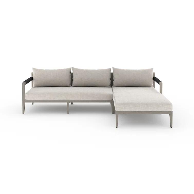 Gray Teak Three-Seat Outdoor Sectional with Cushions