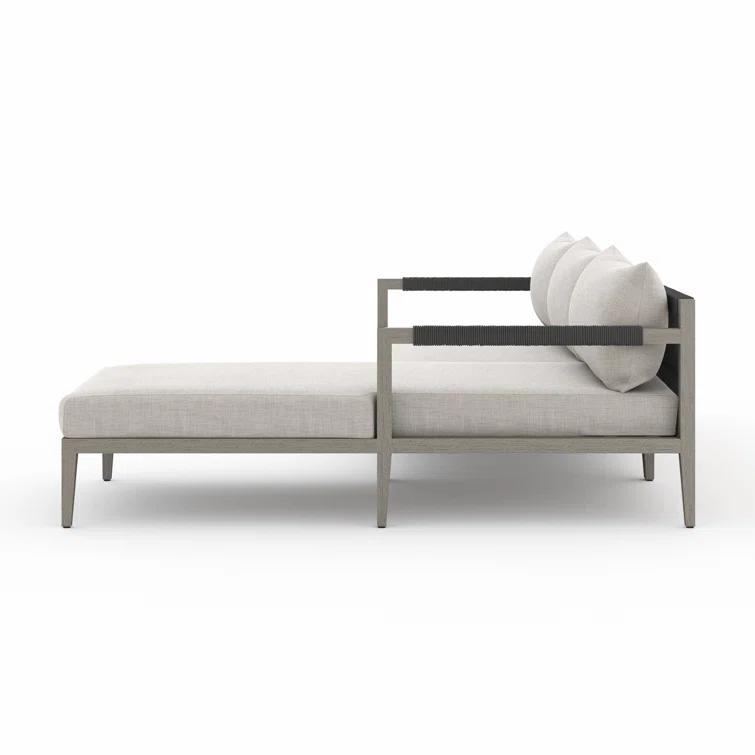 Gray Teak Three-Seat Outdoor Sectional with Cushions