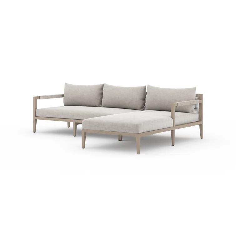 Gray Teak Three-Seat Outdoor Sectional with Cushions