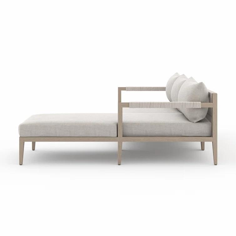 Gray Teak Three-Seat Outdoor Sectional with Cushions
