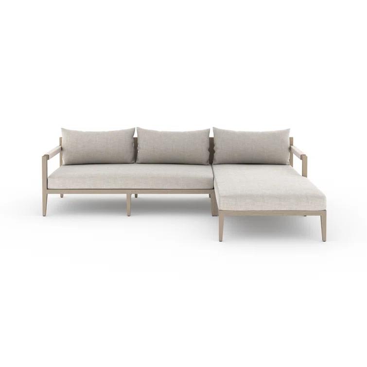 Gray Teak Three-Seat Outdoor Sectional with Cushions