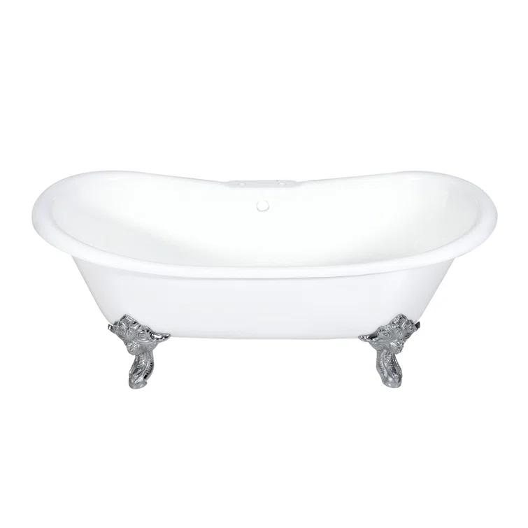 Kingston Brass Aqua Eden 72-Inch Cast Iron Oval Double Slipper Clawfoot Tub (7-Inch Faucet Drillings)
