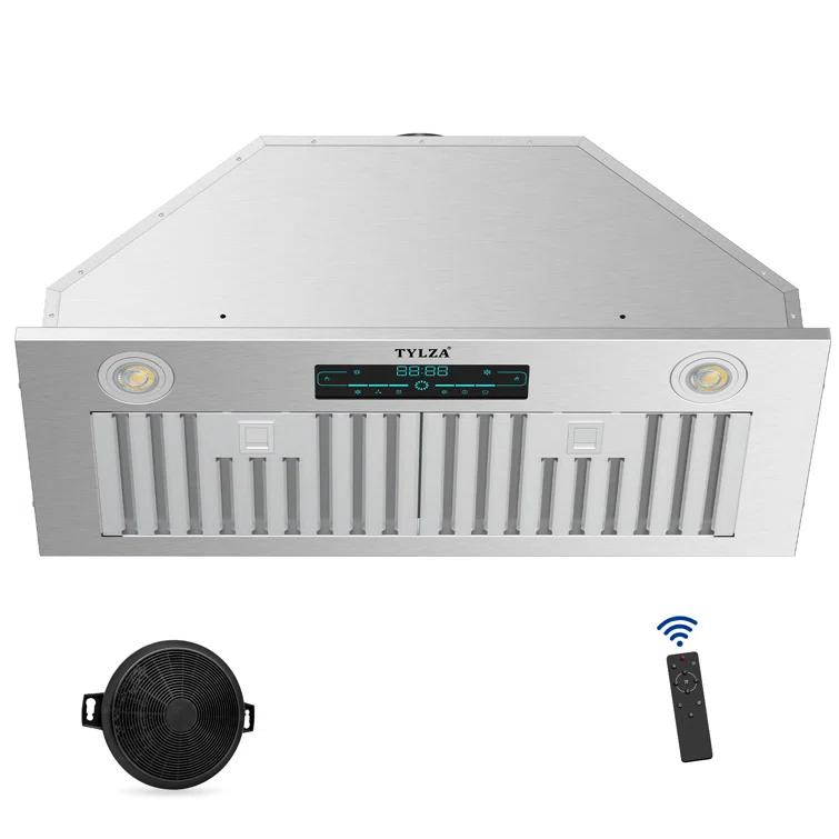 PowerFlow Series 30" 900 CFM Convertible Insert Range Hood Digital Control Panel with Baffle Filter Charcoal Filter and LED Light Stainless Steel Silver
