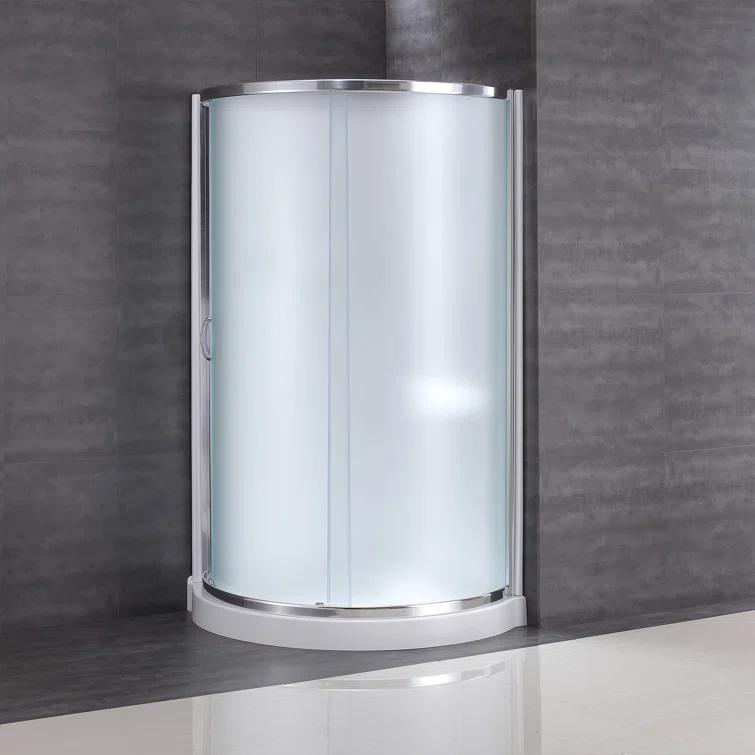 OVE Decors Breeze Framed Round Shower Kit w/ Frosted Glass, Base, Wall in Chrome Finish