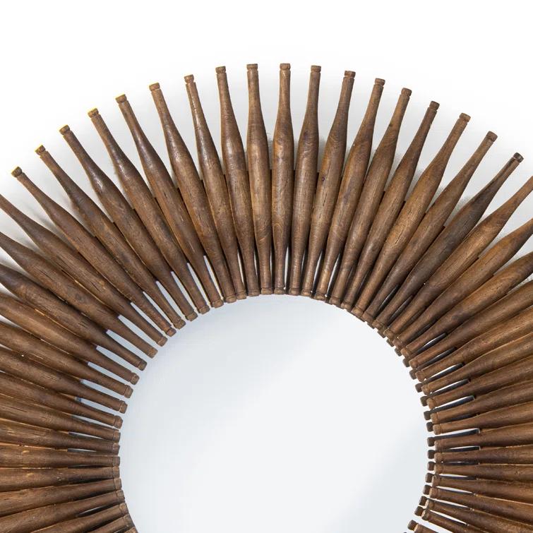 Round Dark Wood Sunburst Wall Mirror