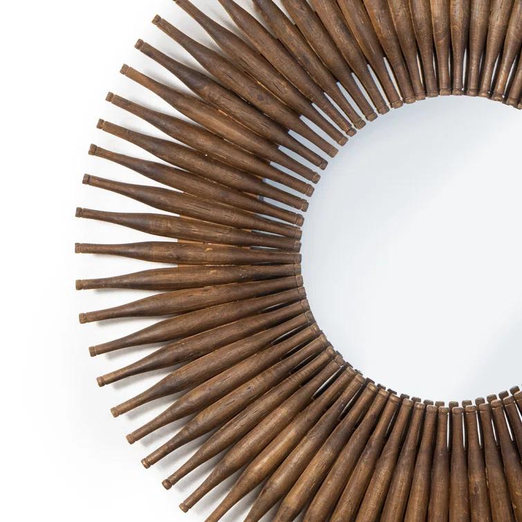 Round Dark Wood Sunburst Wall Mirror