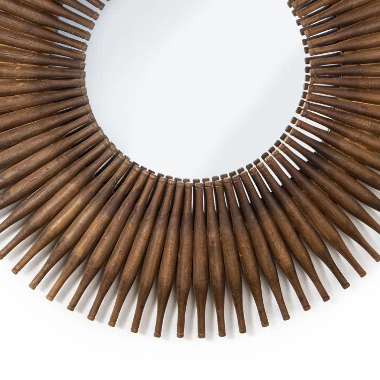 Round Dark Wood Sunburst Wall Mirror