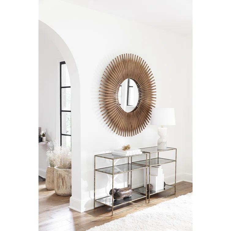 Round Dark Wood Sunburst Wall Mirror