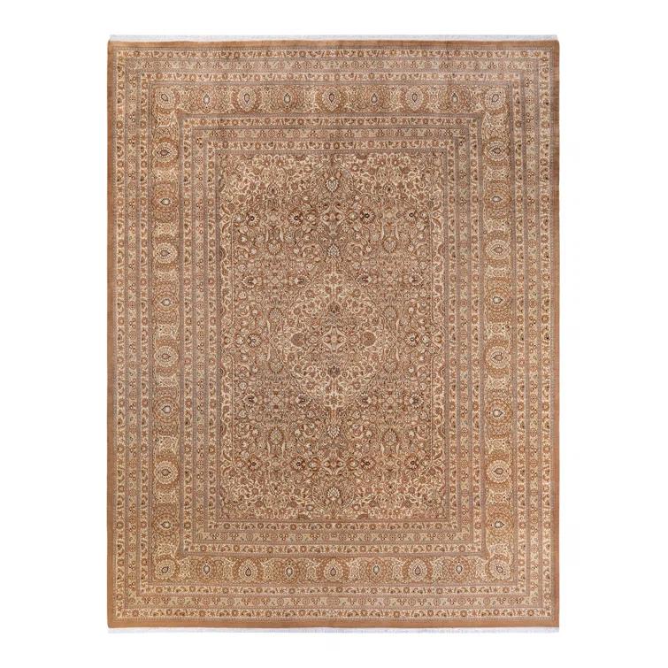 Hand-Knotted Ivory Wool Rectangular Area Rug 9'1" x 11'10"