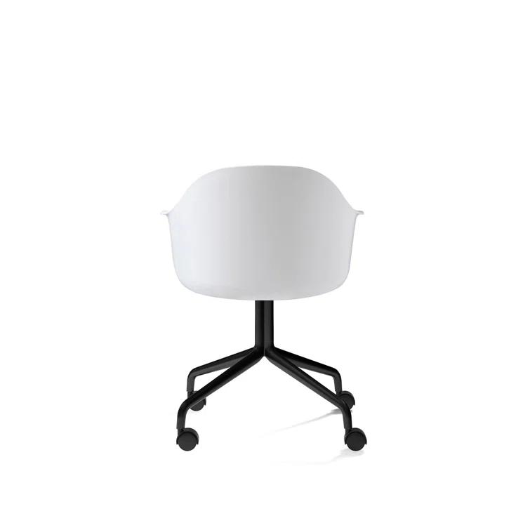 White Swivel Arm Chair with Black Steel Base