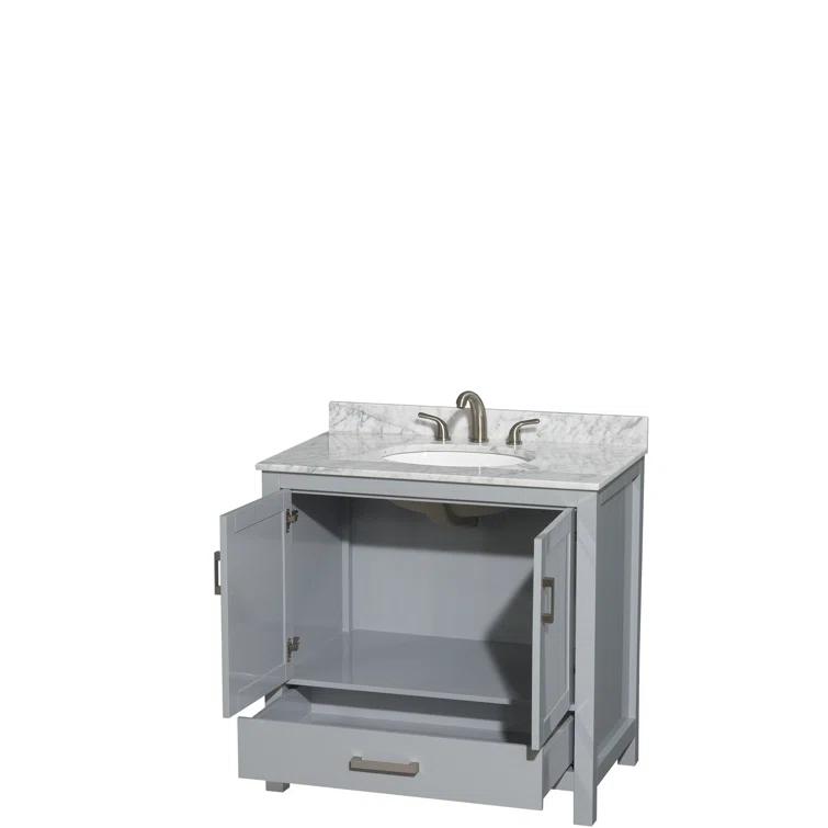 Wyndham Collection Sheffield 36" Freestanding Single Bathroom Vanity with Marble Top with 24" Mirror