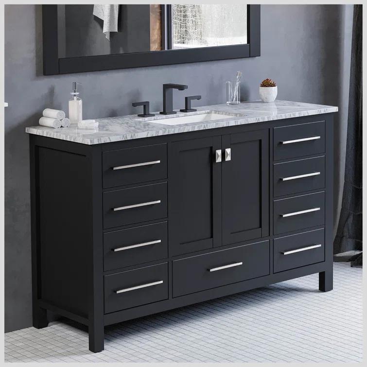 Eviva Aberdeen 42" Transitional Espresso Bathroom Vanity with White Carrara Countertop