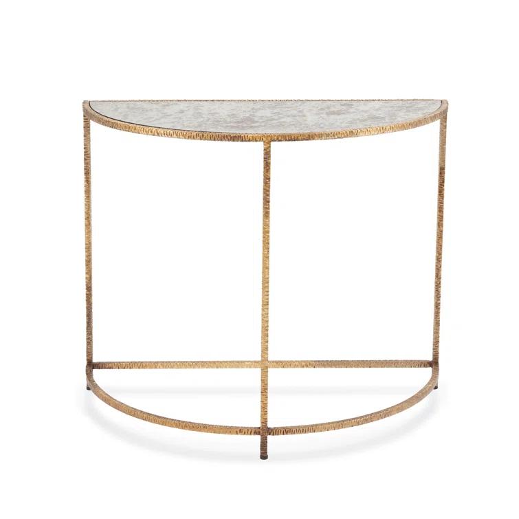 Lustrous Gold Demilune Table with Antiqued Mirror Glass