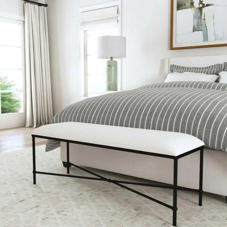 Uttermost Avenham Contemporary Iron and Fabric Small Bench in White/Black