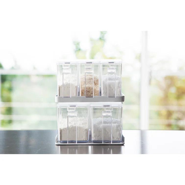 Tower Yamazaki Home Pantry Canisters With Rack, Kitchen Container Storage Organizer, Steel + Plastic