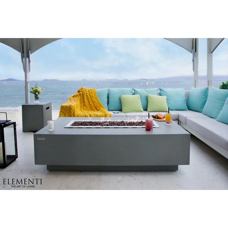 Granville Elementi 60" Rectangular Outdoor Concrete Fire Pit Table with Lava Rocks and Cover