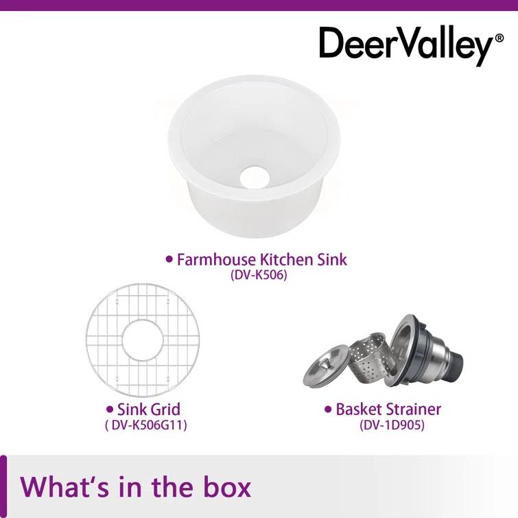 Circular Fireclay 18.5" x 18.5" Undermount/Drop-In Kitchen Sink with Basket Strainer and Sink Grid