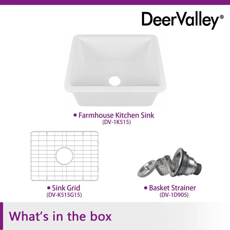 24" L x 19" W Rectangular White Fireclay Undermount Kitchen Sink with Basket Strainer and Sink Grid
