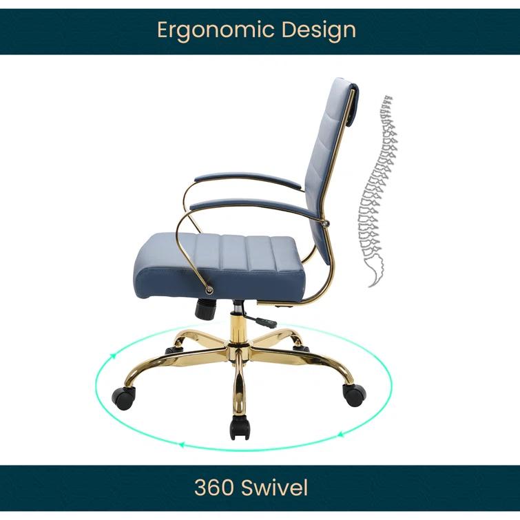Everly Quinn Naudain Leather Office Chair – Modern Executive Swivel Task Chair with Wheels, Adjustable Height & Padded Arms for Desk or Conference Room