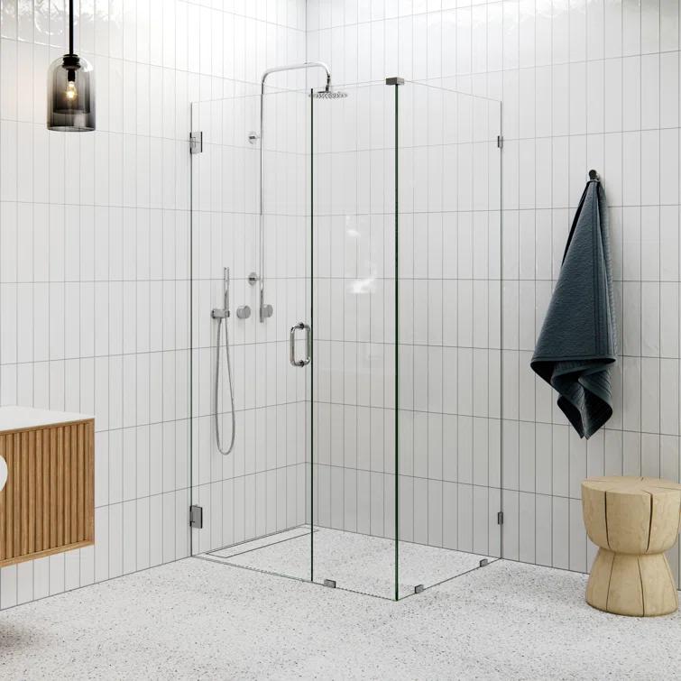 Illume 32 in. x 78 in. 90-degree Fully Frameless Wall Hinged Glass Shower Enclosure