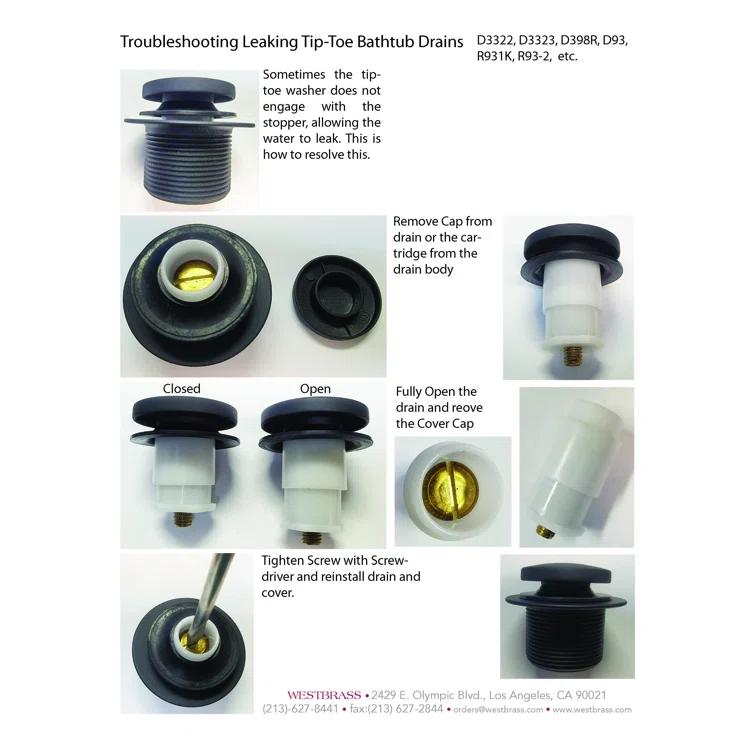1-1/2" Coarse Thread Tip-Toe Bathtub Leg Drain Trim Set with One-Hole Overflow