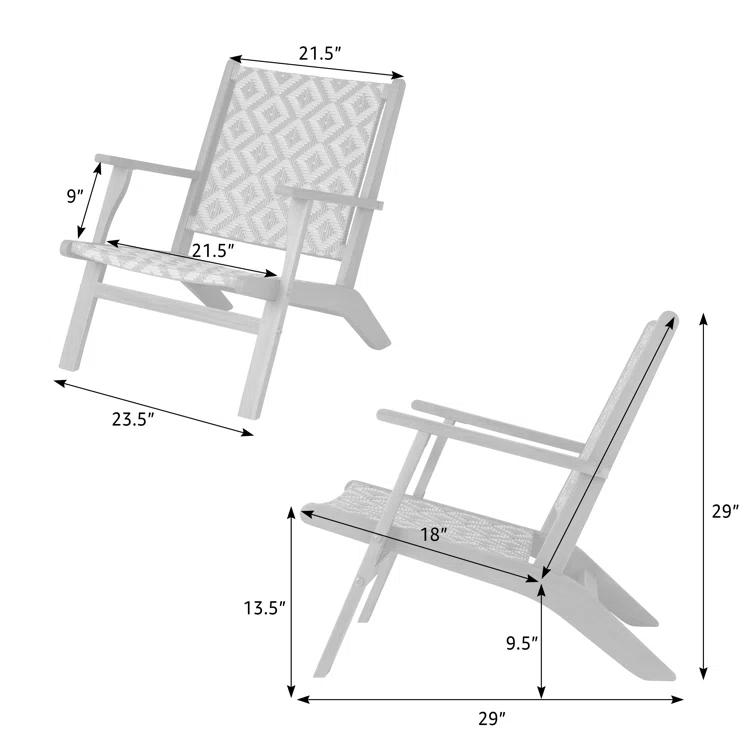 Balkene Home Patio Sense Vega Natural Stain Chair ,Acacia Wood Construction ,Woven Web Seat- Navy Blue Cording