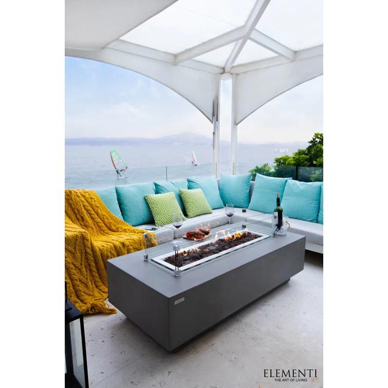 Granville Elementi 60" Rectangular Outdoor Concrete Fire Pit Table with Lava Rocks and Cover