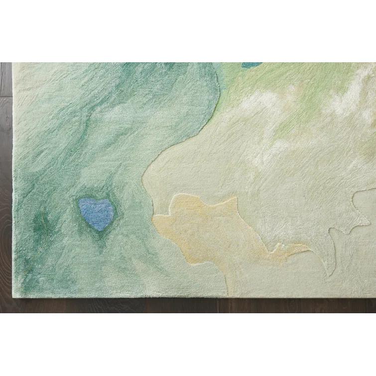 Handmade Blue Abstract Wool Cotton 8' x 10' Rug