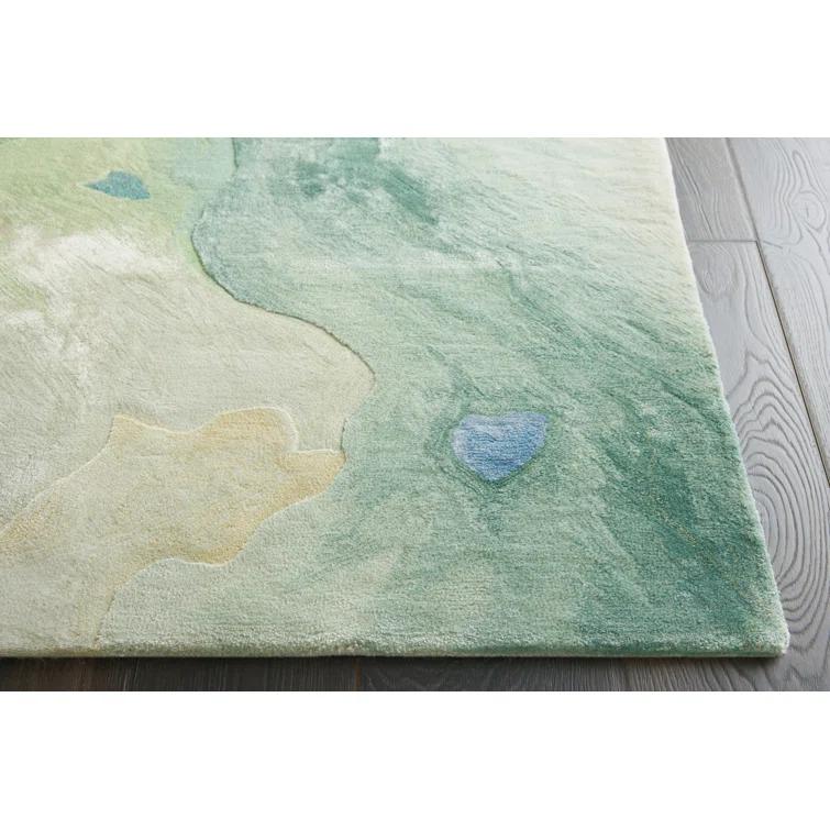 Handmade Blue Abstract Wool Cotton 8' x 10' Rug
