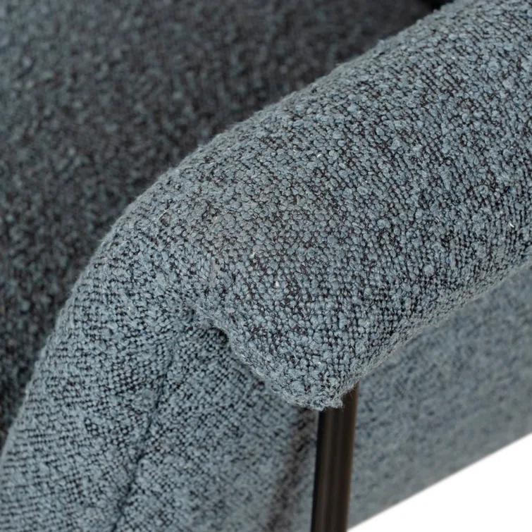 Sky Blue Boucle Accent Chair with Metal Base
