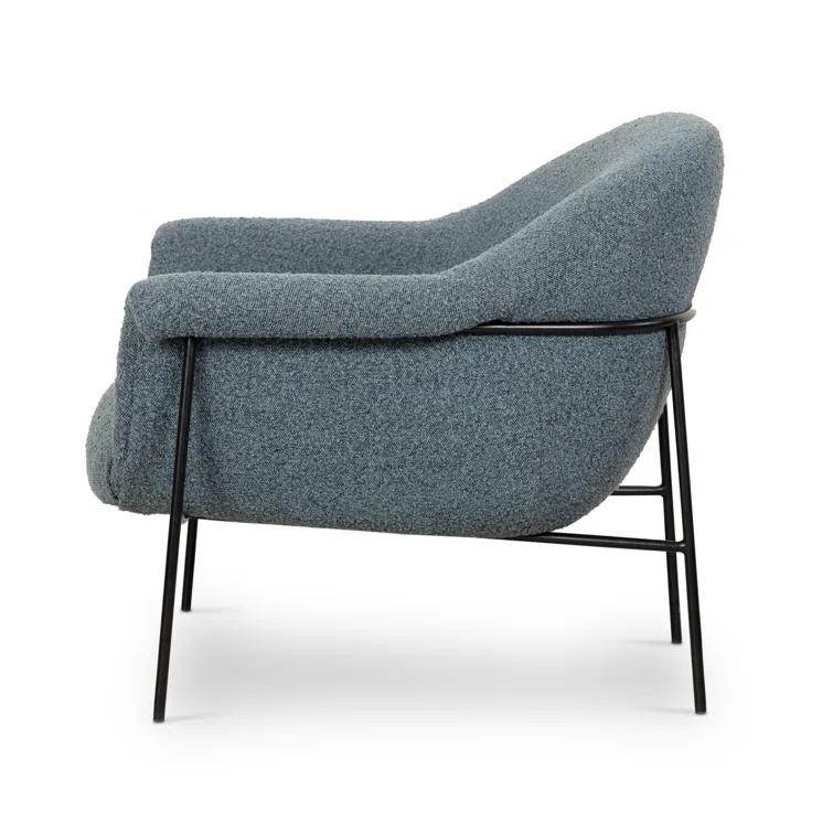 Sky Blue Boucle Accent Chair with Metal Base