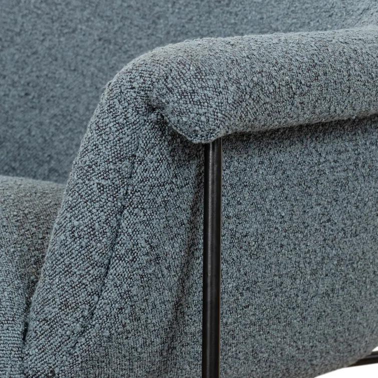 Sky Blue Boucle Accent Chair with Metal Base