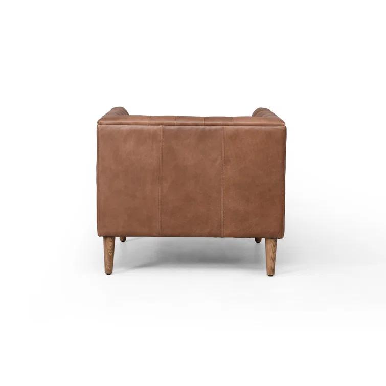 Natural Washed Camel Genuine Leather Chesterfield Armchair