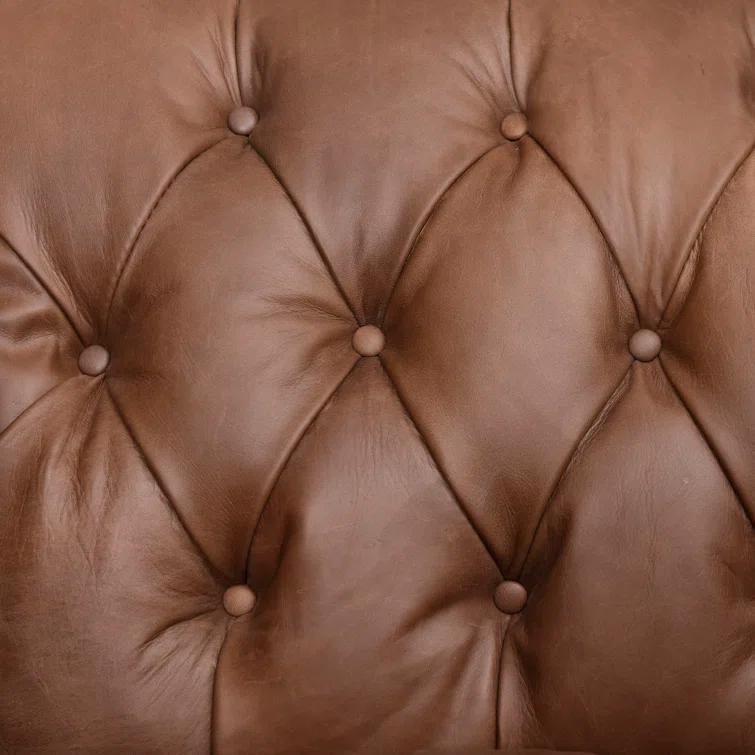 Natural Washed Camel Genuine Leather Chesterfield Armchair