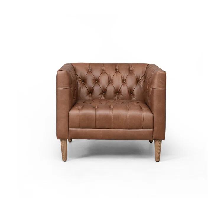 Natural Washed Camel Genuine Leather Chesterfield Armchair