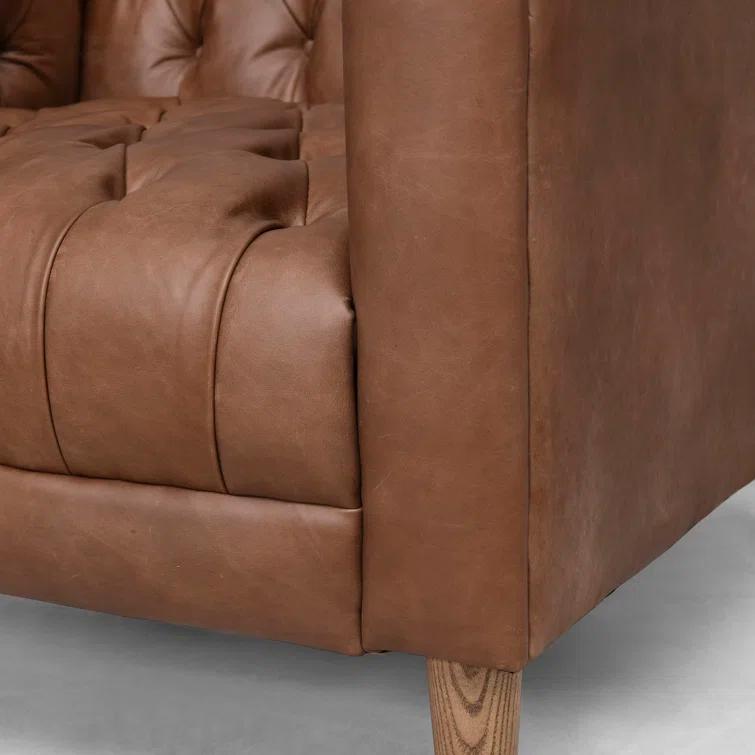 Natural Washed Camel Genuine Leather Chesterfield Armchair