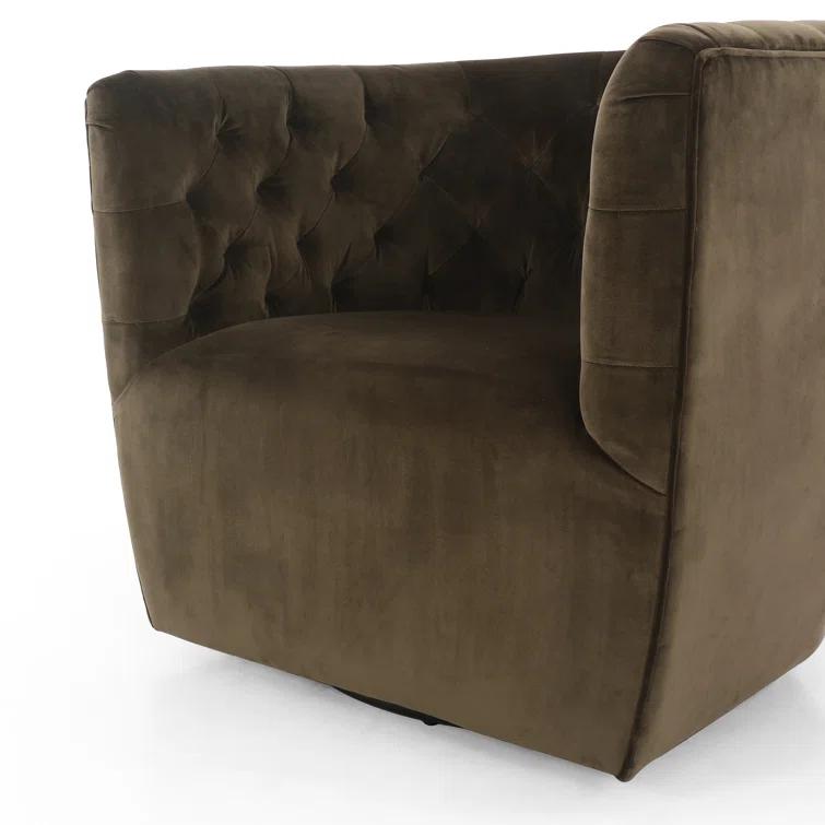 Surrey Olive Contemporary Swivel Chair in Green Boucle