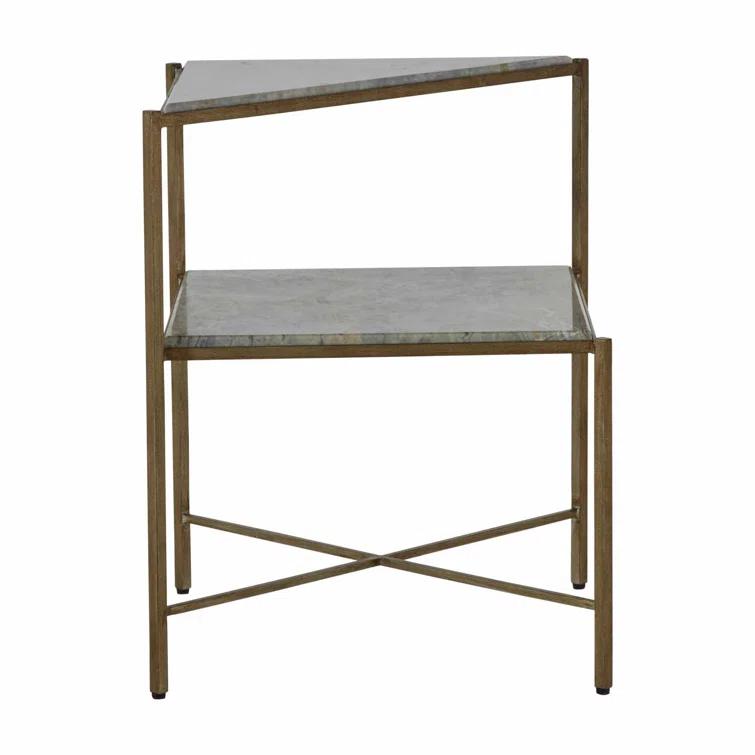 Jayce Meadow Green Marble and Champagne Iron Side Table