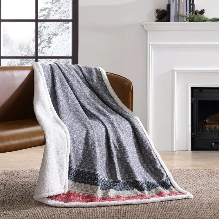 Eddie Bauer Printed Plush Fleece/Sherpa Oversized Throw Blanket