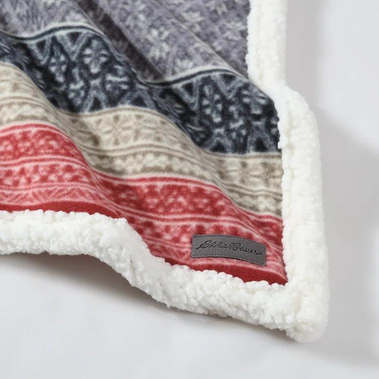 Eddie Bauer Printed Plush Fleece/Sherpa Oversized Throw Blanket